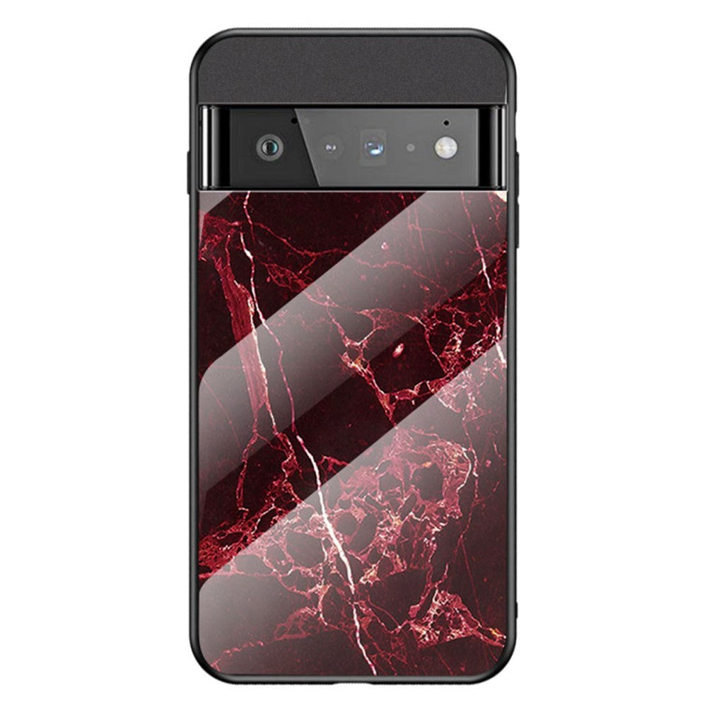 Google Pixel 6 Pro Plastik Bagside Cover m. Glasbagside - Sort & Rød Marmor