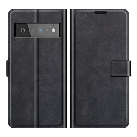 Google Pixel 6 Pro Læder Flip Cover m. Kortholder & Magnetisk Åbne/Lukke Funktion - Sort