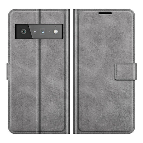 Google Pixel 6 Pro Læder Flip Cover m. Kortholder & Magnetisk Åbne/Lukke Funktion - Grå