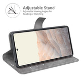 Google Pixel 6 Pro Læder Flip Cover m. Kortholder & Magnetisk Åbne/Lukke Funktion - Grå