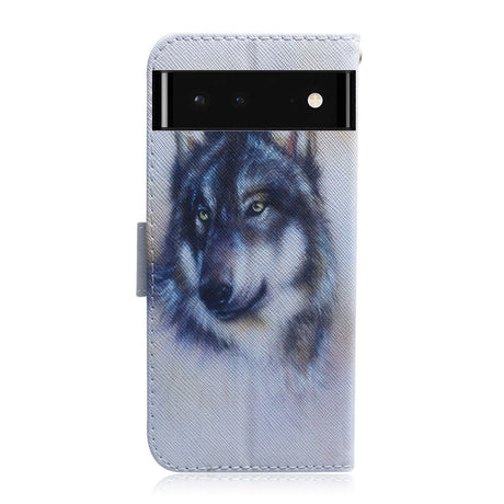 Google Pixel 6 Læder Flip Cover m. Pung & Print - Ulv