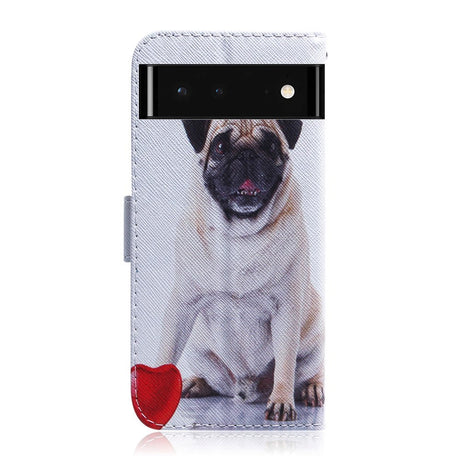 Google Pixel 6 Læder Flip Cover m. Pung & Print - Hund