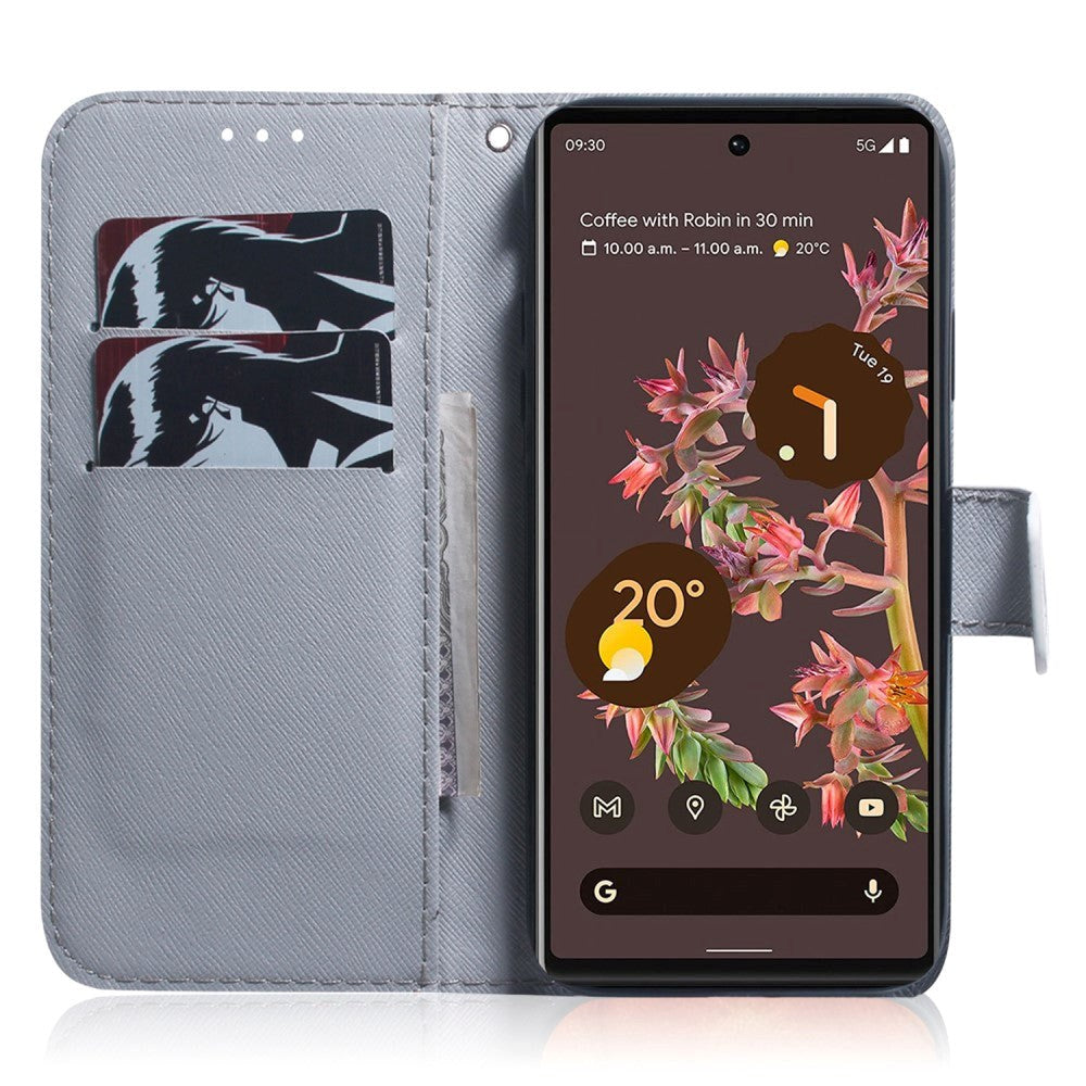 Google Pixel 6 Læder Flip Cover m. Pung & Print - Hund