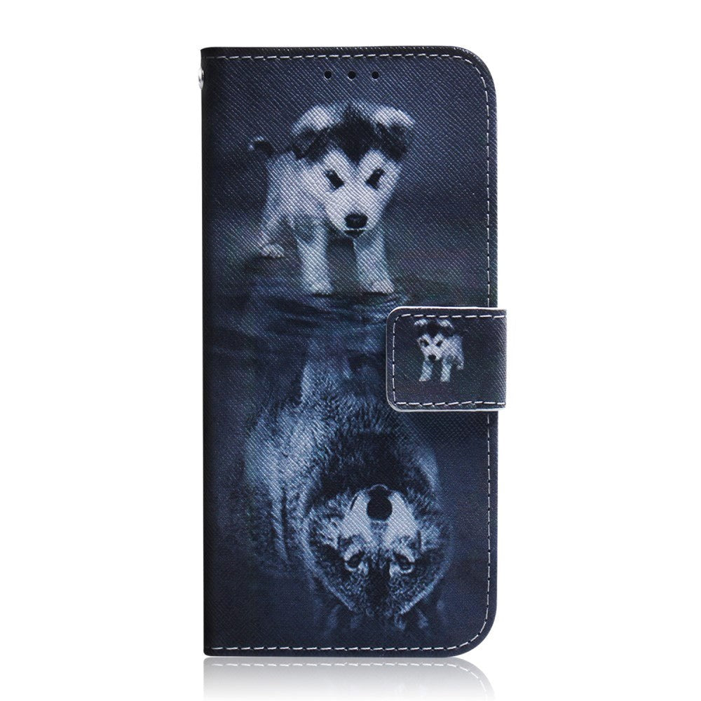 Google Pixel 6 Læder Flip Cover m. Pung & Print - Hund og Ulv