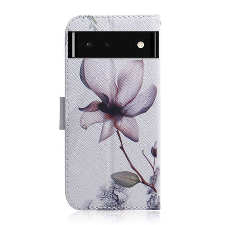 Google Pixel 6 Læder Flip Cover m. Pung & Print - Blomst