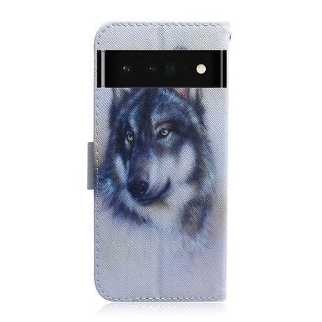 Google Pixel 6 Pro Læder Flip Cover m. Pung & Print - Ulv