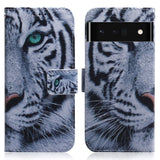 Google Pixel 6 Pro Læder Flip Cover m. Pung & Print - Hvid Tiger