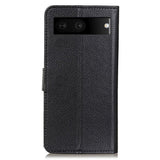 Google Pixel 7 Litchi Kunst Læder Flip Cover m. Pung - Sort