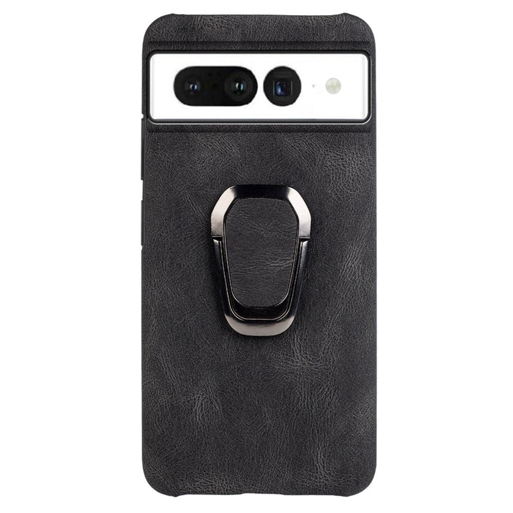 Google Pixel 7 Læder Bagside Cover m. Kickstand - Sort