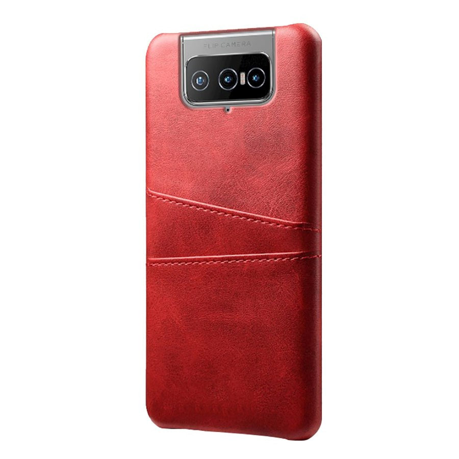 Asus Zenfone 8 Flip Plastik Cover m. Læderbetræk & Kortholder - Rød