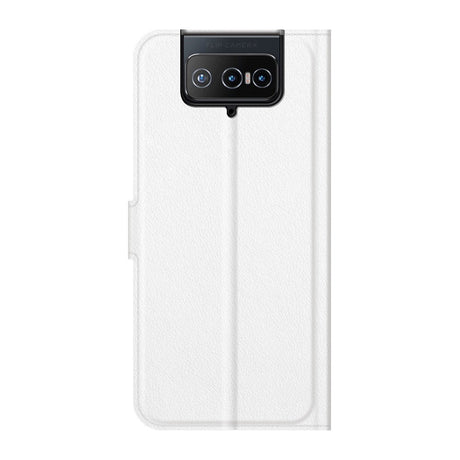 Asus Zenfone 8 Flip Litchi Imiteret Læder Flip Cover - Hvid