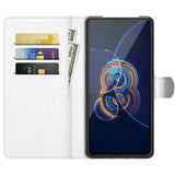 Asus Zenfone 8 Flip Litchi Imiteret Læder Flip Cover - Hvid