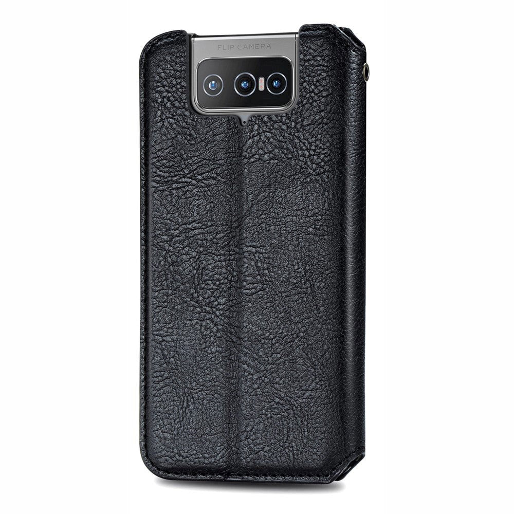 Asus Zenfone 8 Flip Retro Mønster Læder Flip Cover m. Pung - Sort