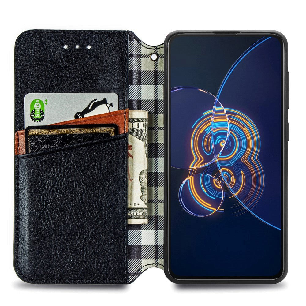 Asus Zenfone 8 Flip Retro Mønster Læder Flip Cover m. Pung - Sort