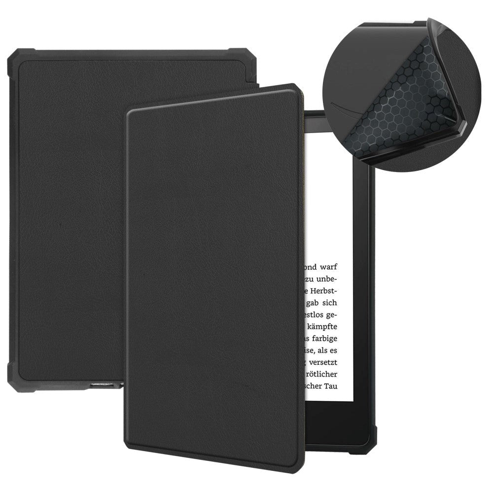 Amazon Kindle Paperwhite 5 11th Generation (2021) Læder Flip Cover m. Vågeblus Funktion - Sort