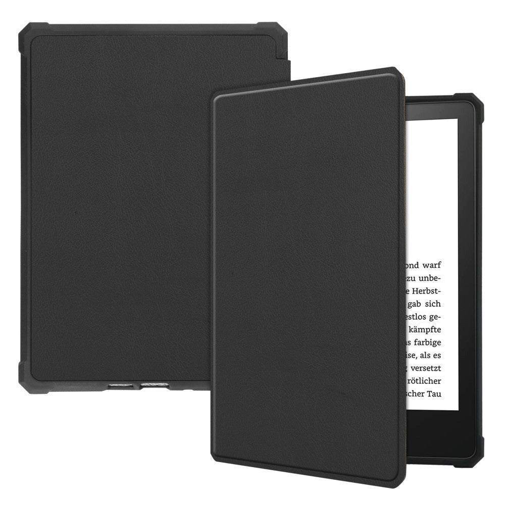 Amazon Kindle Paperwhite 5 11th Generation (2021) Læder Flip Cover m. Vågeblus Funktion - Sort