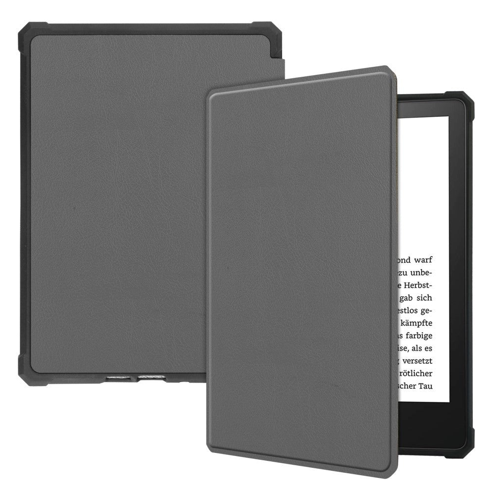 Amazon Kindle Paperwhite 5 11th Generation (2021) Læder Flip Cover m. Vågeblus Funktion - Grå