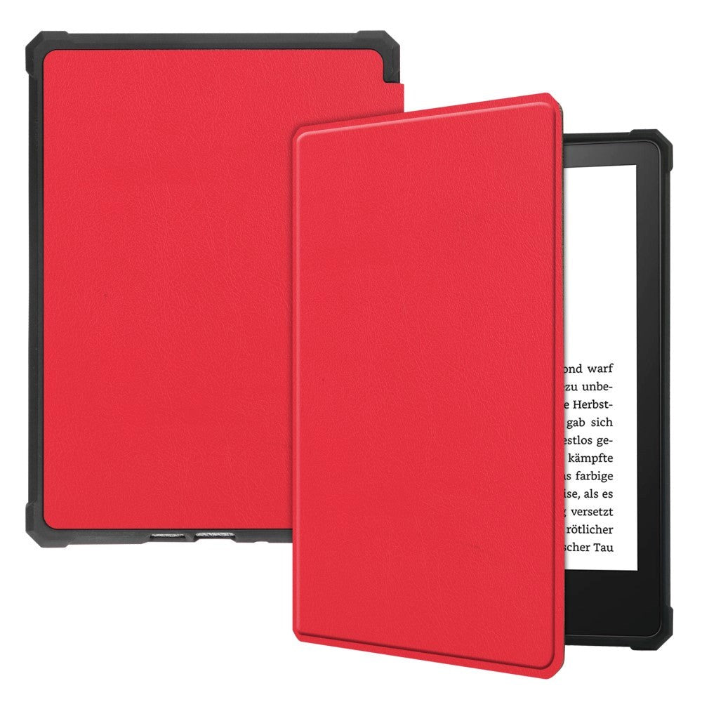 Amazon Kindle Paperwhite 5 11th Generation (2021) Læder Flip Cover m. Vågeblus Funktion - Rød