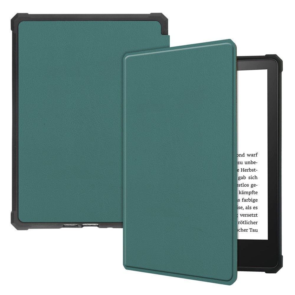 Amazon Kindle Paperwhite 5 11th Generation (2021) Læder Flip Cover m. Vågeblus Funktion - Grøn