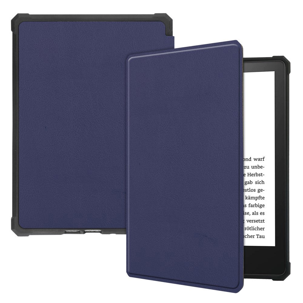 Amazon Kindle Paperwhite 5 11th Generation (2021) Læder Flip Cover m. Vågeblus Funktion - Blå