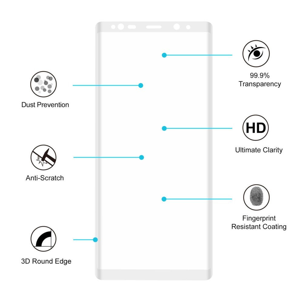 Samsung Galaxy Note 8 HAT PRINCE Hærdet Glas Skærmbeskyttelse (full-size med kurver) - Hvid