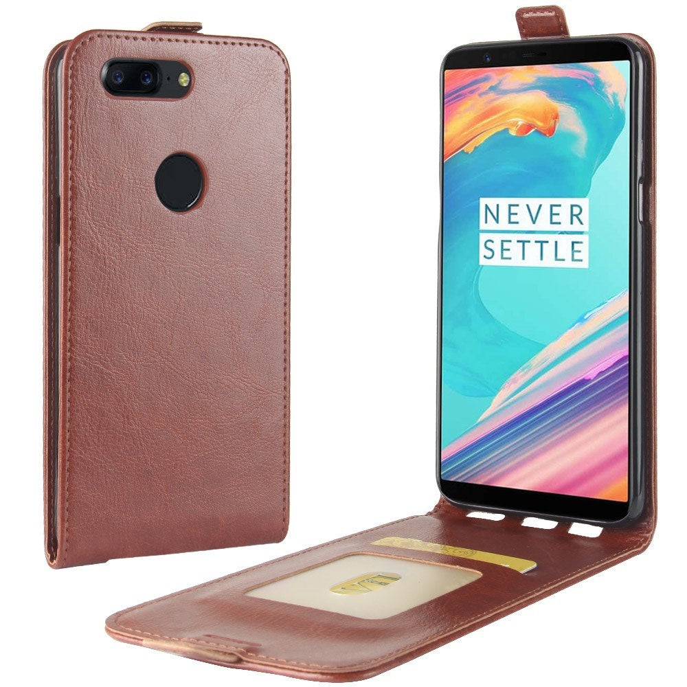 OnePlus 5T PU læder Vertikal Flipcover - Brun