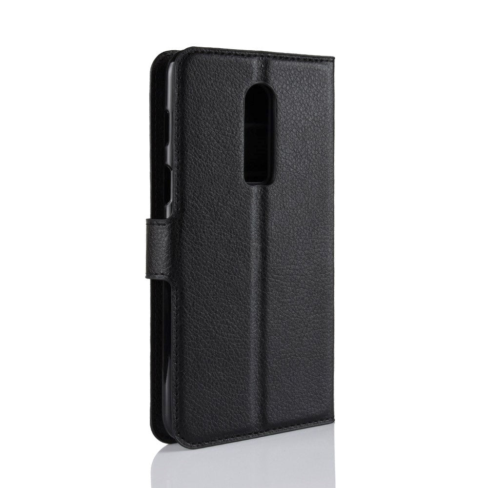 OnePlus 6 Litchi Texture Leather Stand Cover m. Pung Sort