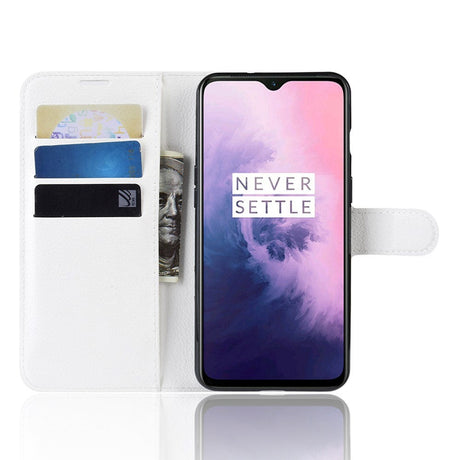 OnePlus 7 Læder Flip Cover m. Stand og Kortholder - Hvid