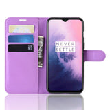 OnePlus 7 Læder Flip Cover m. Stand og Kortholder - Lilla