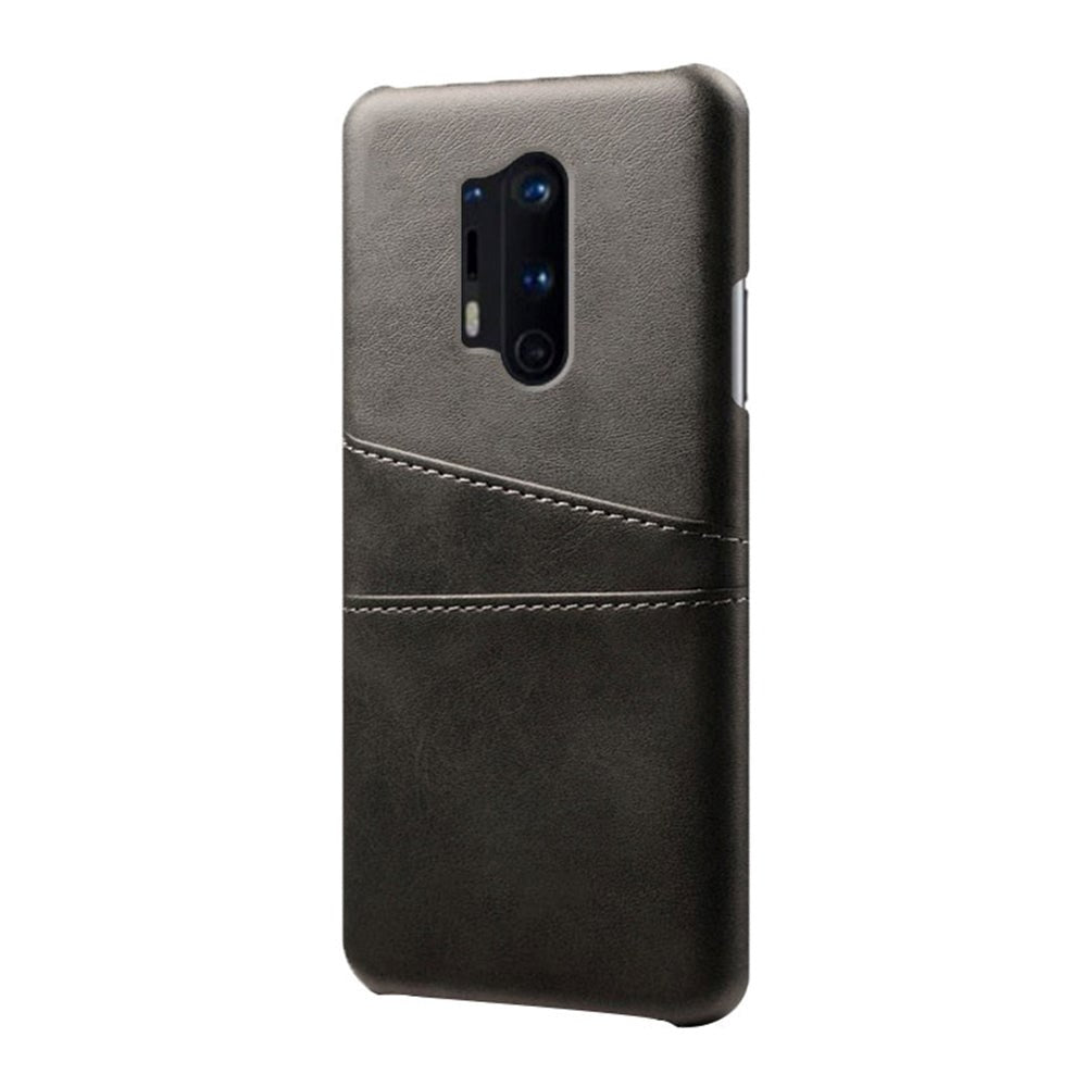 OnePlus 8 Pro Læderbelagt Plastik Cover m. Kortholder - Sort