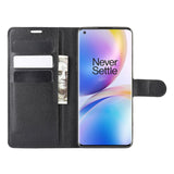 OnePlus 8 Pro Litchi Læder Flip Cover m. Pung - Sort