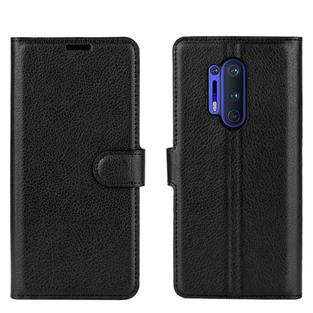 OnePlus 8 Pro Litchi Læder Flip Cover m. Pung - Sort