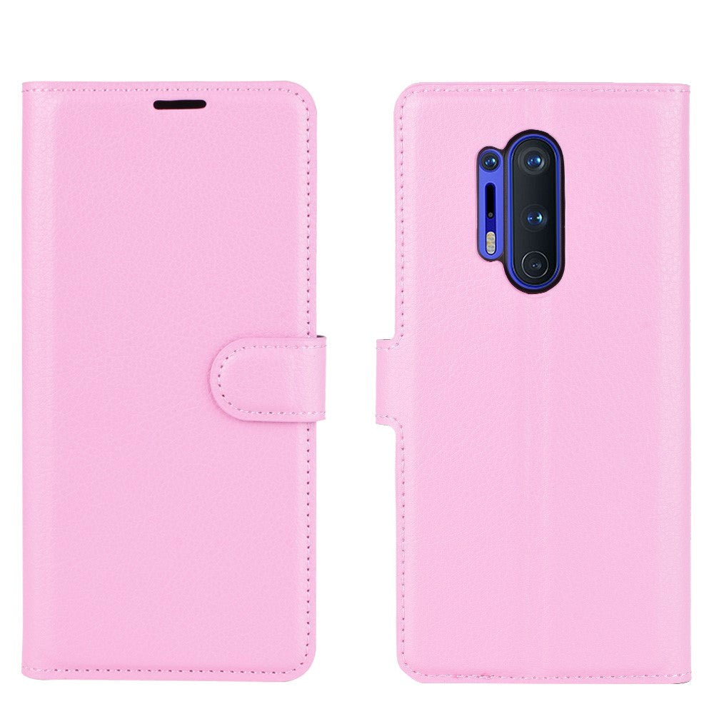 OnePlus 8 Pro Litchi Læder Flip Cover m. Pung - Lyserød