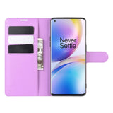 OnePlus 8 Pro Litchi Læder Flip Cover m. Pung - Lilla