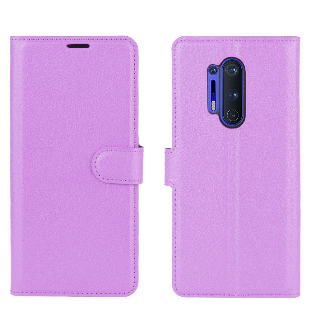 OnePlus 8 Pro Litchi Læder Flip Cover m. Pung - Lilla