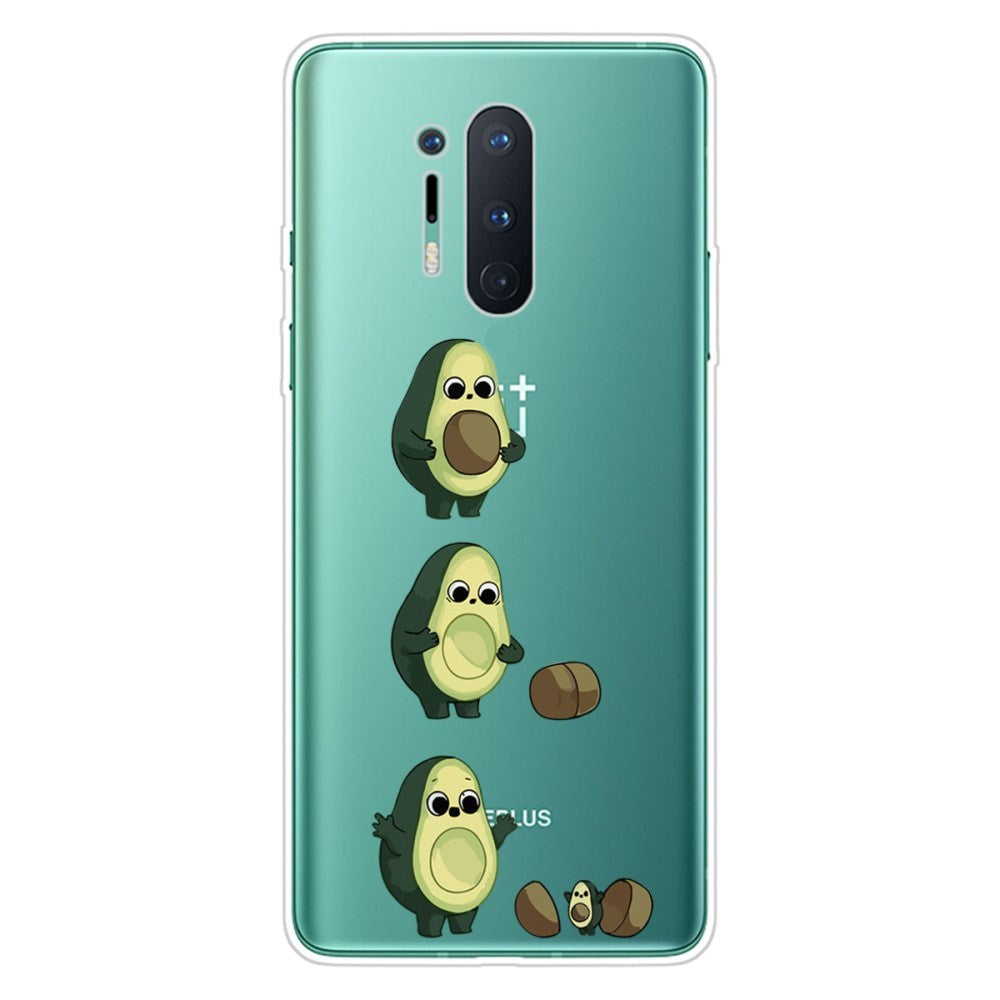 OnePlus 8 Pro Fleksibel Plastik Bagside Cover m. Print - Gennemsigtig / Avocado