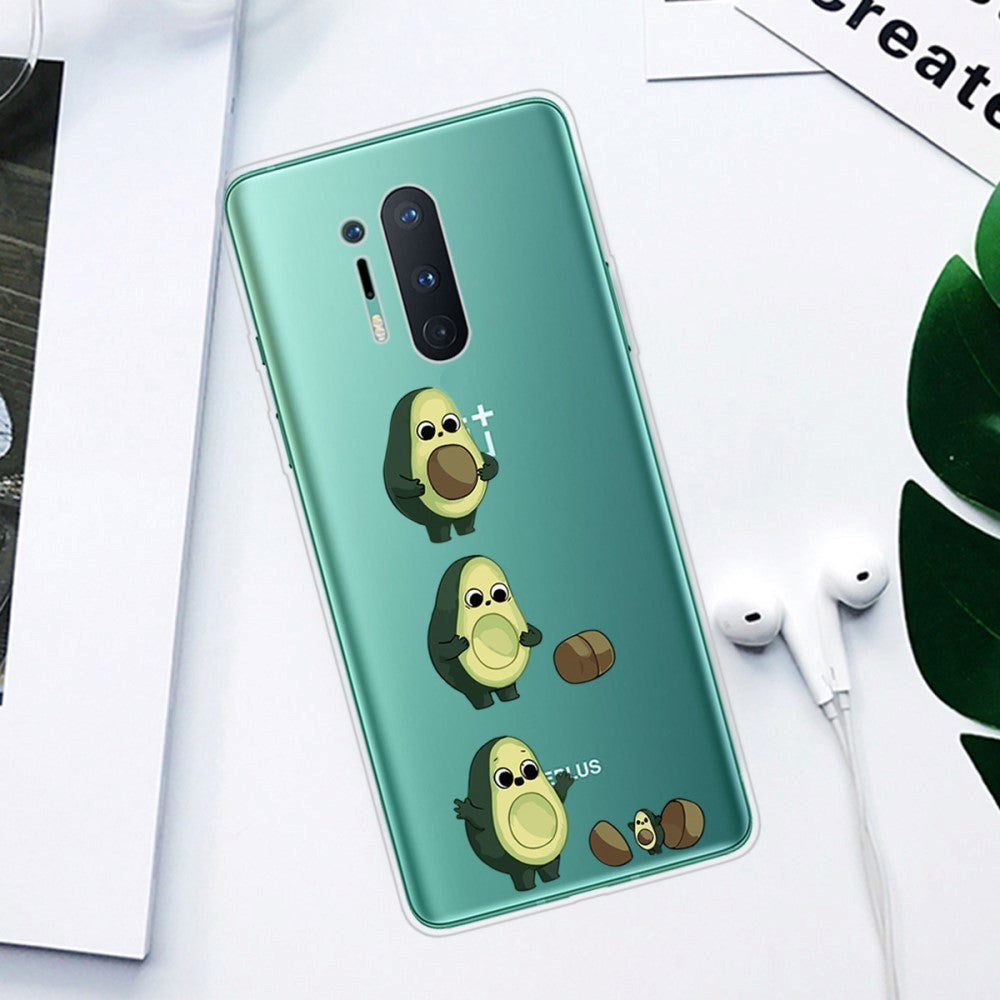 OnePlus 8 Pro Fleksibel Plastik Bagside Cover m. Print - Gennemsigtig / Avocado