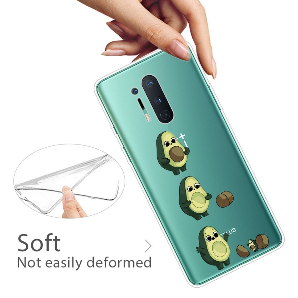 OnePlus 8 Pro Fleksibel Plastik Bagside Cover m. Print - Gennemsigtig / Avocado