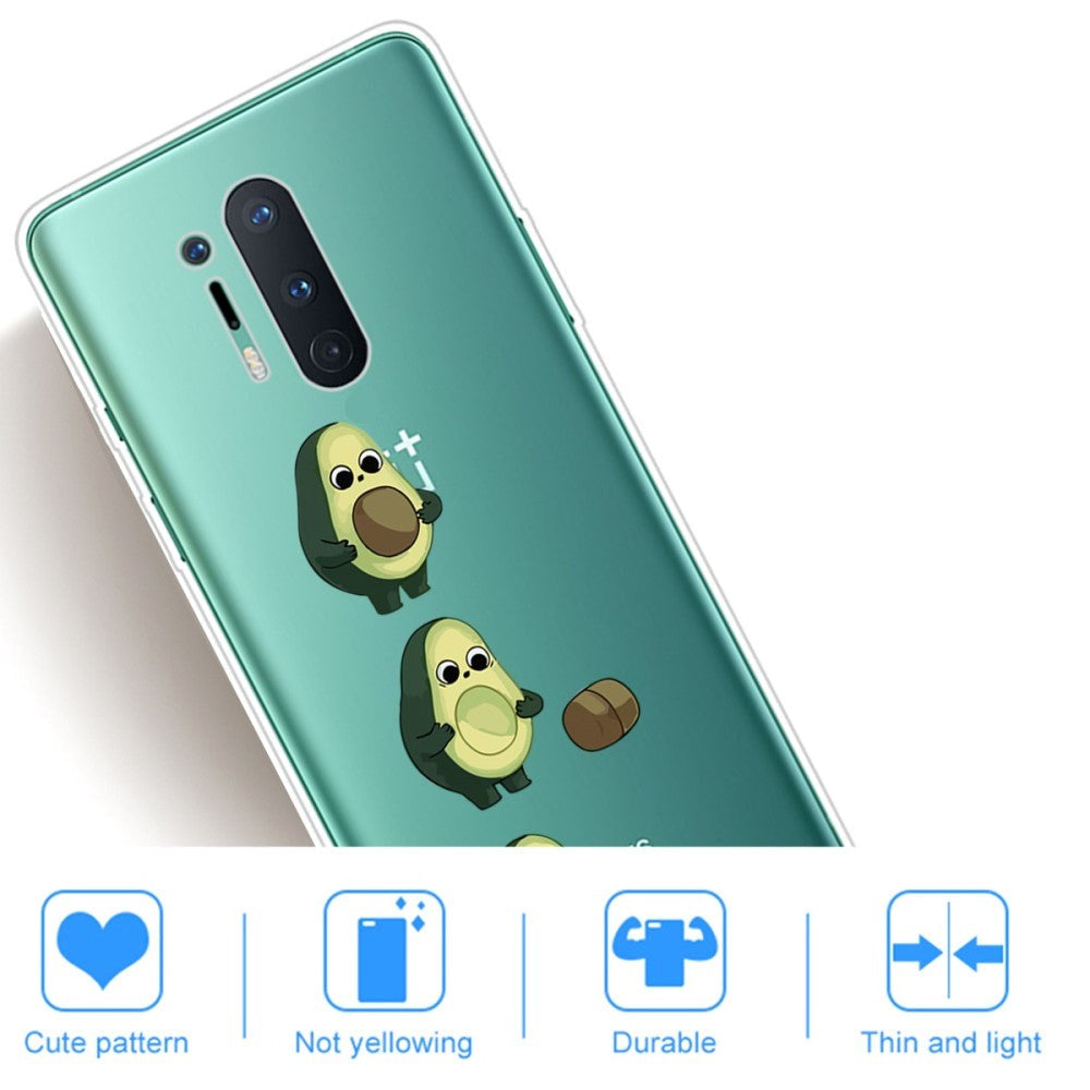 OnePlus 8 Pro Fleksibel Plastik Bagside Cover m. Print - Gennemsigtig / Avocado