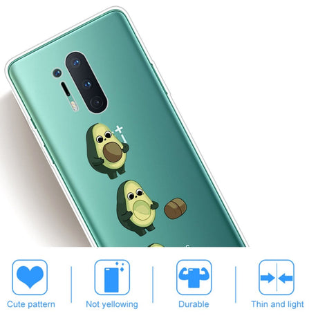 OnePlus 8 Pro Fleksibel Plastik Bagside Cover m. Print - Gennemsigtig / Avocado