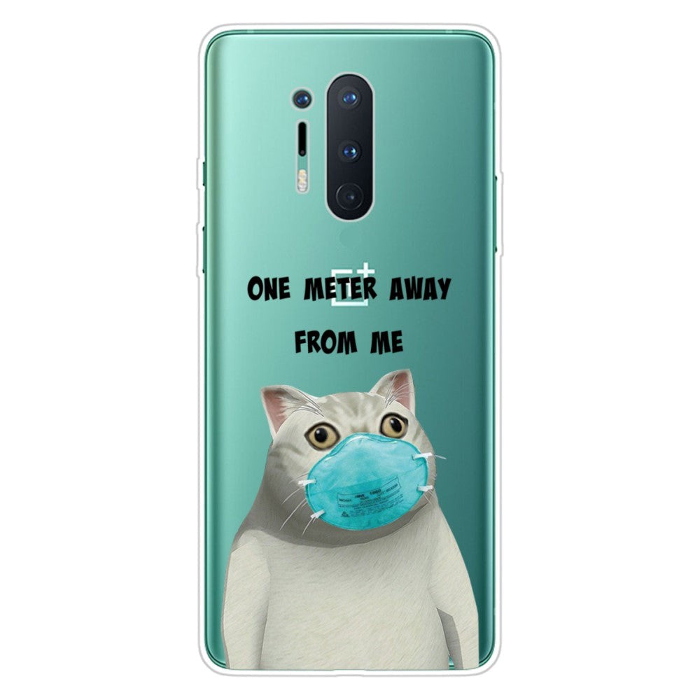 OnePlus 8 Pro Fleksibel Plastik Bagside Cover m. Print - Gennemsigtig / Kat m. Mundbind