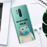 OnePlus 8 Pro Fleksibel Plastik Bagside Cover m. Print - Gennemsigtig / Kat m. Mundbind