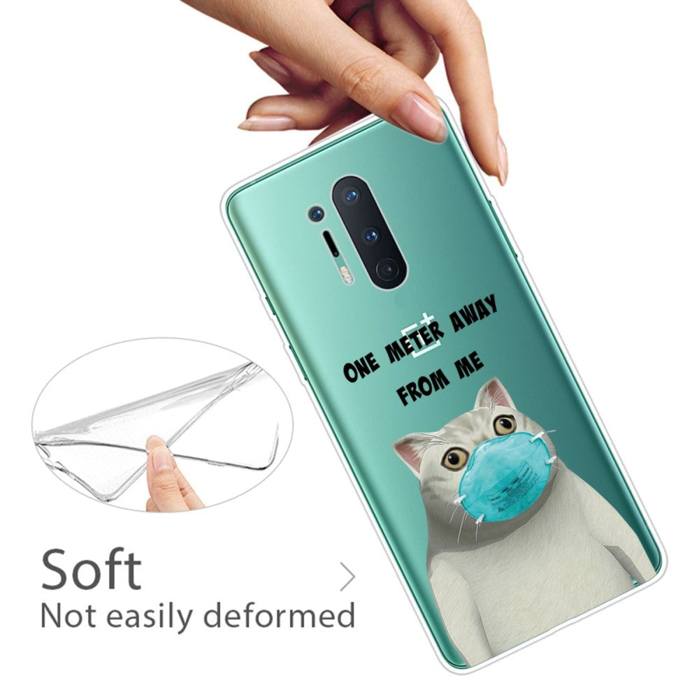 OnePlus 8 Pro Fleksibel Plastik Bagside Cover m. Print - Gennemsigtig / Kat m. Mundbind