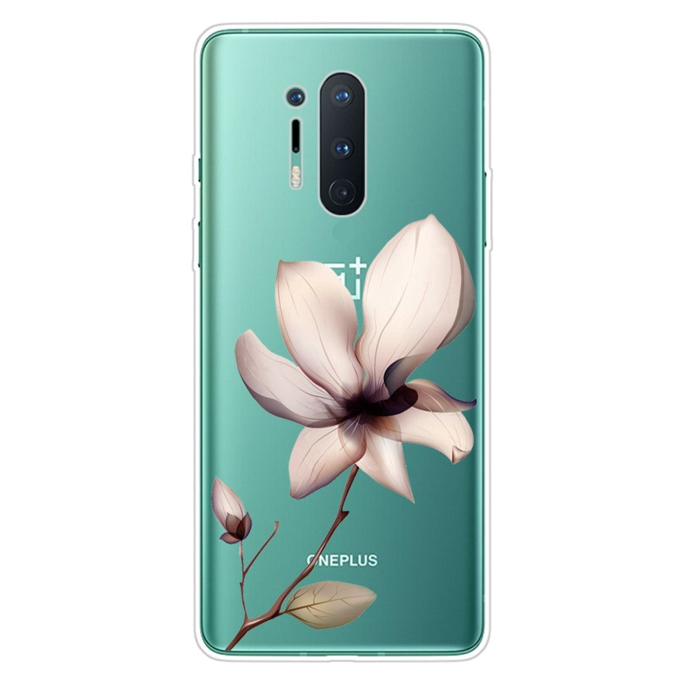 OnePlus 8 Pro Fleksibel Plastik Bagside Cover m. Print - Gennemsigtig / Lotus Blomst