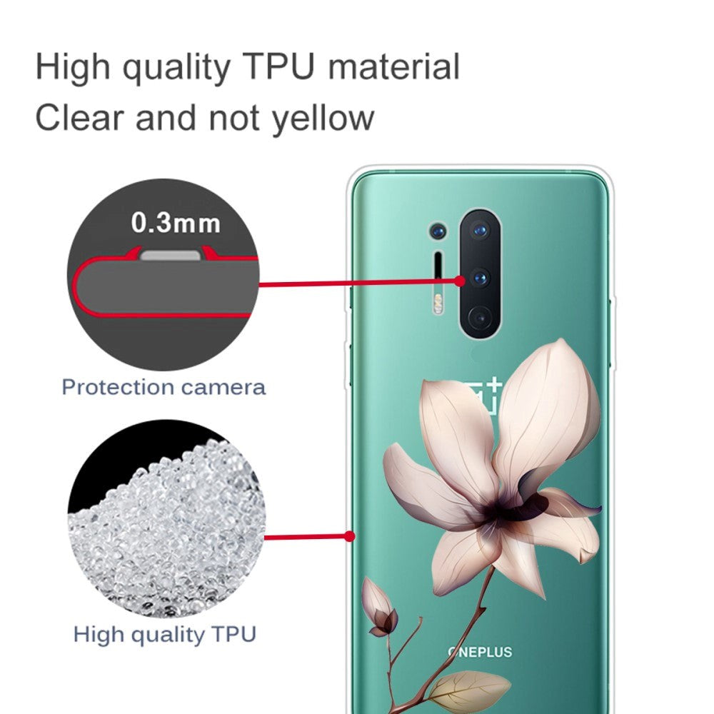 OnePlus 8 Pro Fleksibel Plastik Bagside Cover m. Print - Gennemsigtig / Lotus Blomst