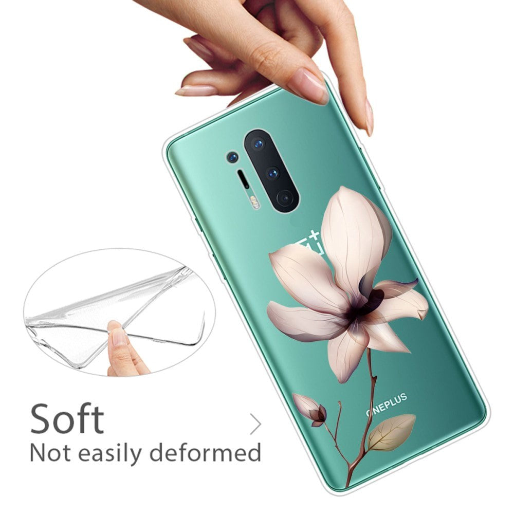 OnePlus 8 Pro Fleksibel Plastik Bagside Cover m. Print - Gennemsigtig / Lotus Blomst