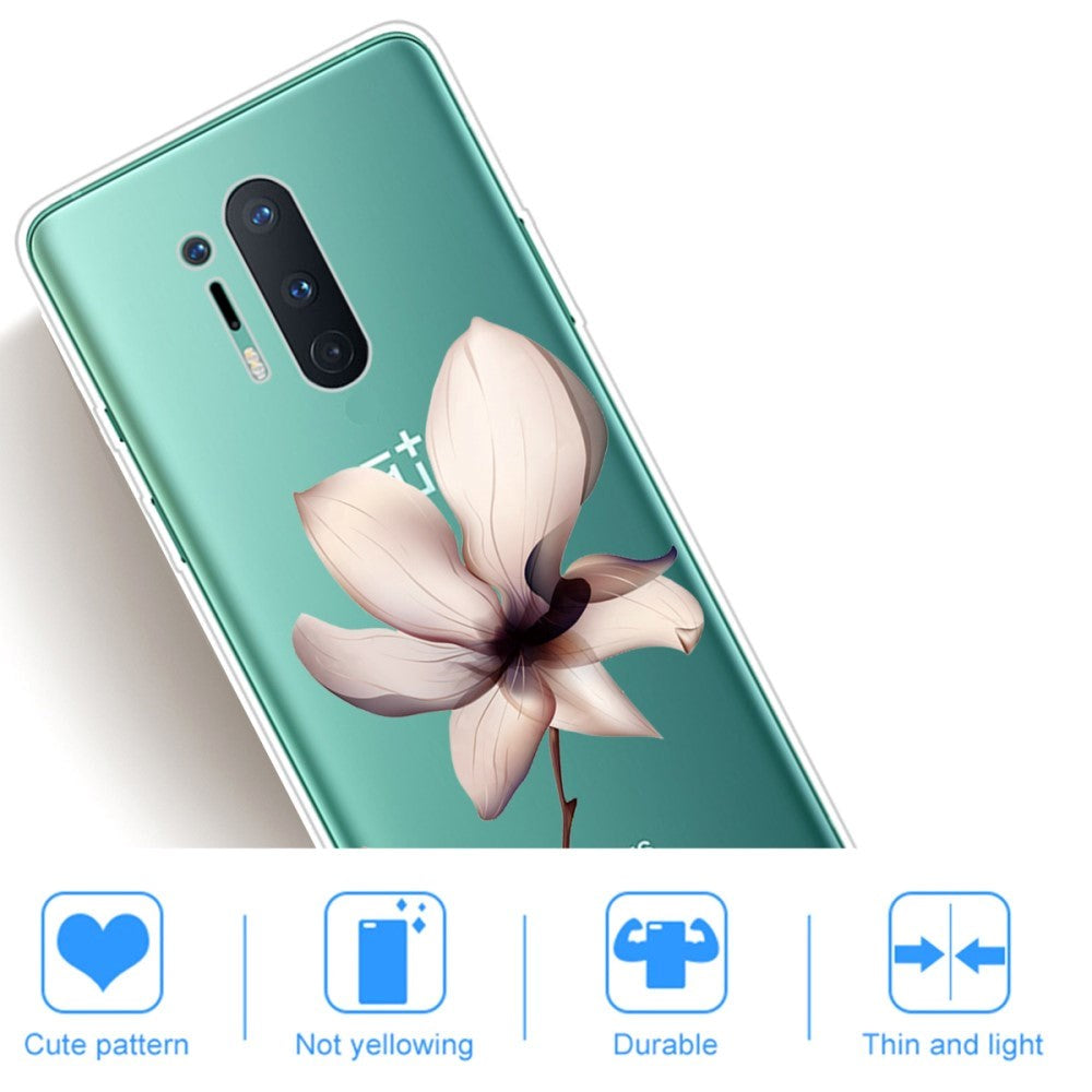 OnePlus 8 Pro Fleksibel Plastik Bagside Cover m. Print - Gennemsigtig / Lotus Blomst