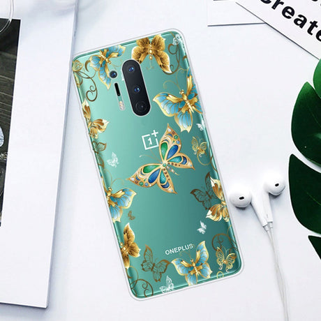 OnePlus 8 Pro Fleksibel Plastik Bagside Cover m. Print - Gennemsigtig / Sommerfugle