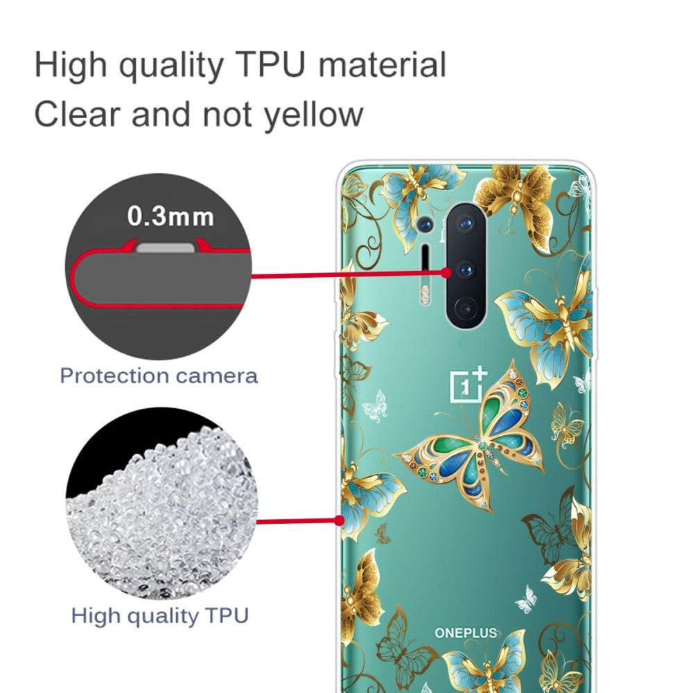 OnePlus 8 Pro Fleksibel Plastik Bagside Cover m. Print - Gennemsigtig / Sommerfugle