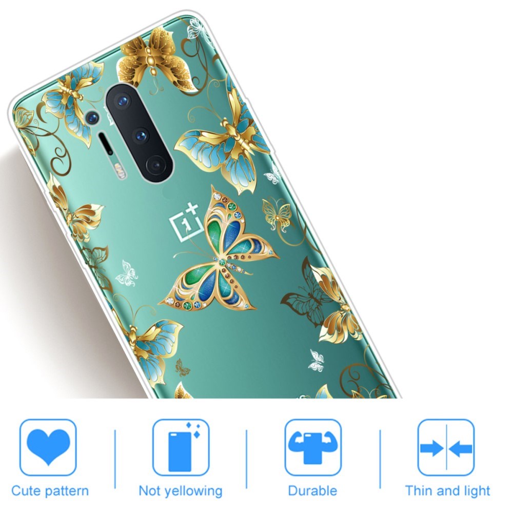 OnePlus 8 Pro Fleksibel Plastik Bagside Cover m. Print - Gennemsigtig / Sommerfugle